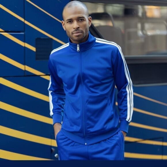 MEN'S MONTIQUE ROYAL 2 PIECE SPORT TRACK SUIT WITH TRIPLE  SIDE STRIPE. JS27. - Picture 1 of 1